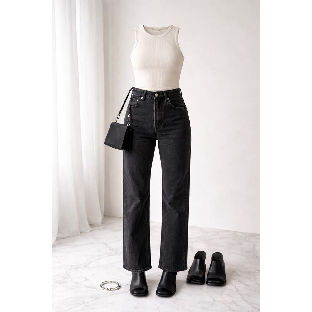 Ambush NWT Relax  Black Jeans High Rise Straight Leg Cropped Designer Denim 28